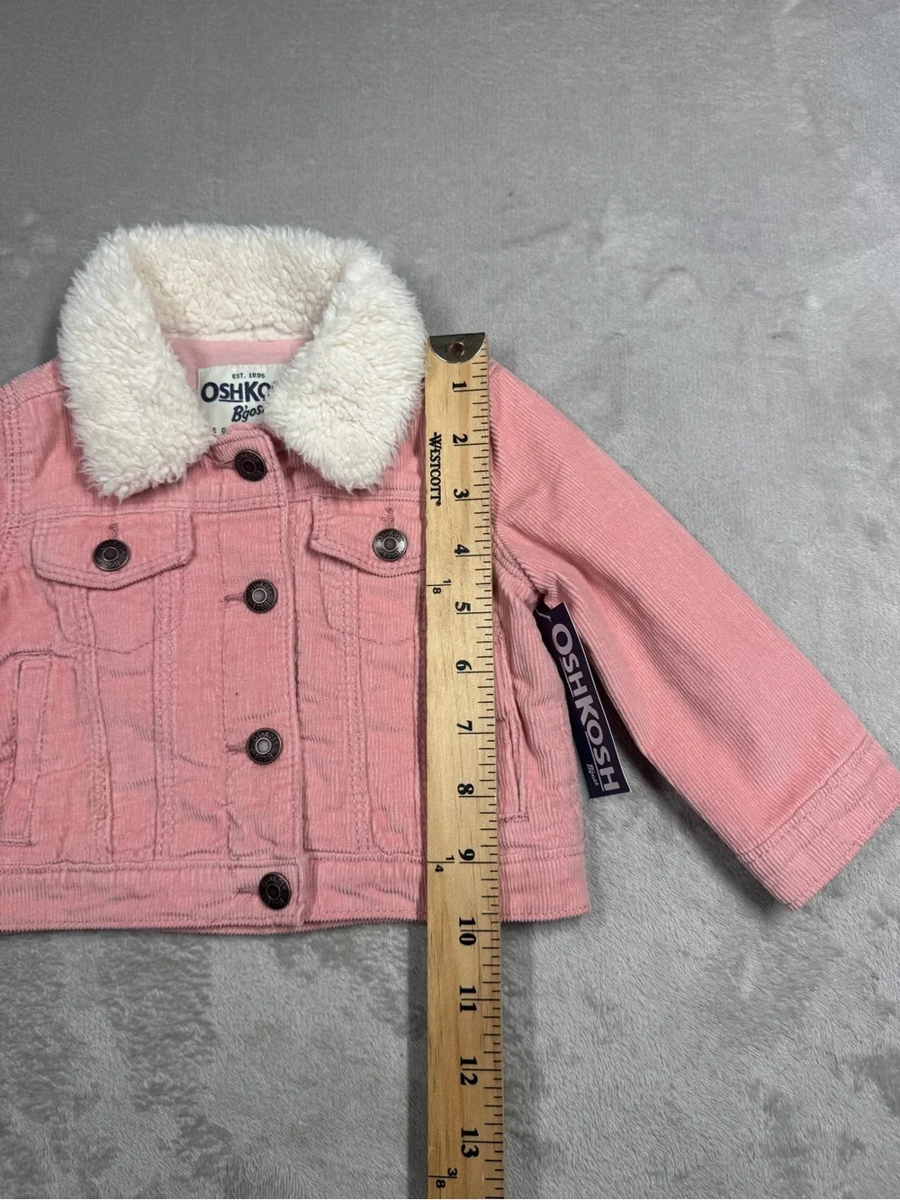 NWT OshKosh B’gosh Baby Girl Pink Corduroy Sherpa Collar Jacket Size 12 Months
